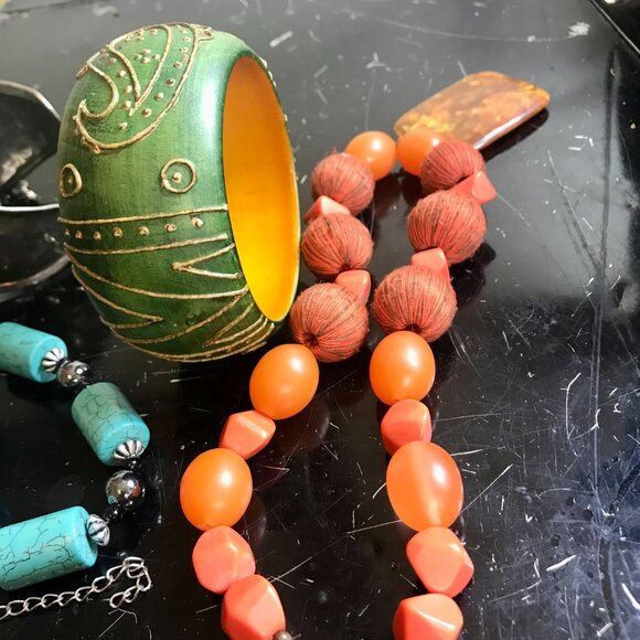 Lot Costume Fashion Jewelry Chunky Bangles Bracelets, Necklaces, Ring, Pendant - Picture 10 of 11